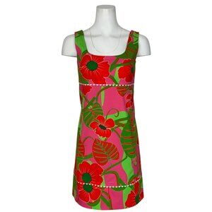 Sara Campbell Floral Sheath Dress 0 Sleeveless Mini Tropical Pockets Resortwear